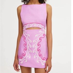 Sleeveless Pink Cutout Embroidered Mini Dress